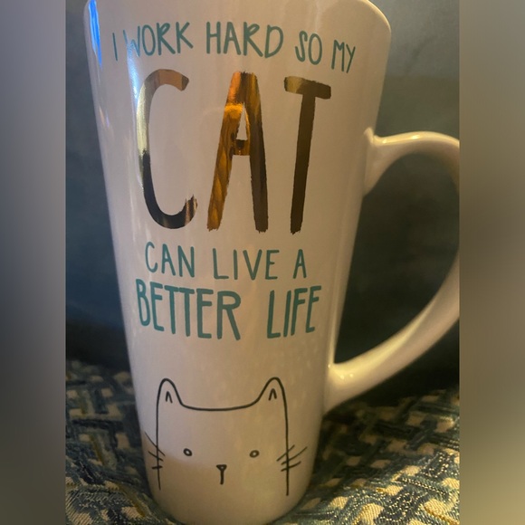 Clay Art 16 oz mug ‘I Work so My cat can Have a Better Life’ Ceramic tall - Picture 5 of 6